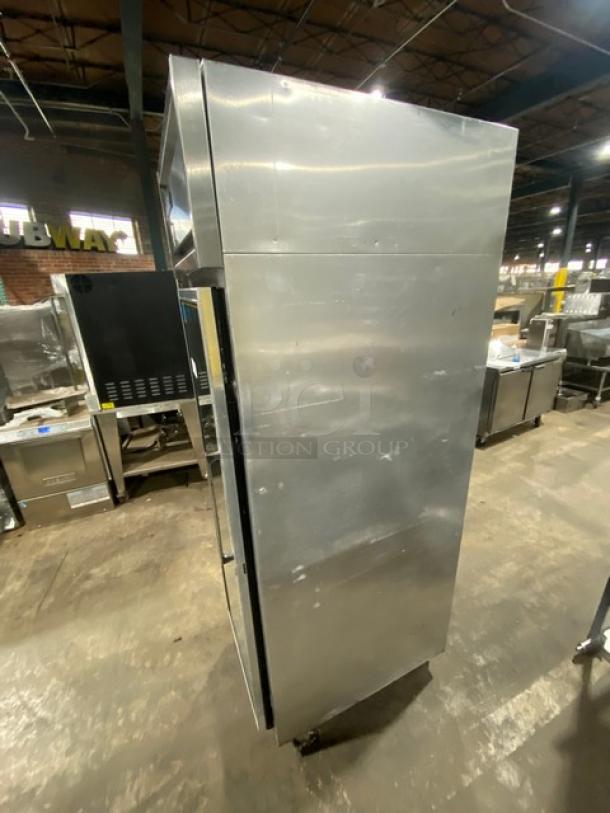 Continental Commercial Stainless Steel Single Glass Door Refrigerator, Model 1R, Energy Star Certified, with casters, poly-coated wire racks.