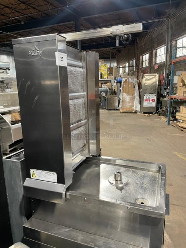 Atalay stainless steel natural gas countertop doner kebab machine, 3 burners, individual controls, excellent condition.