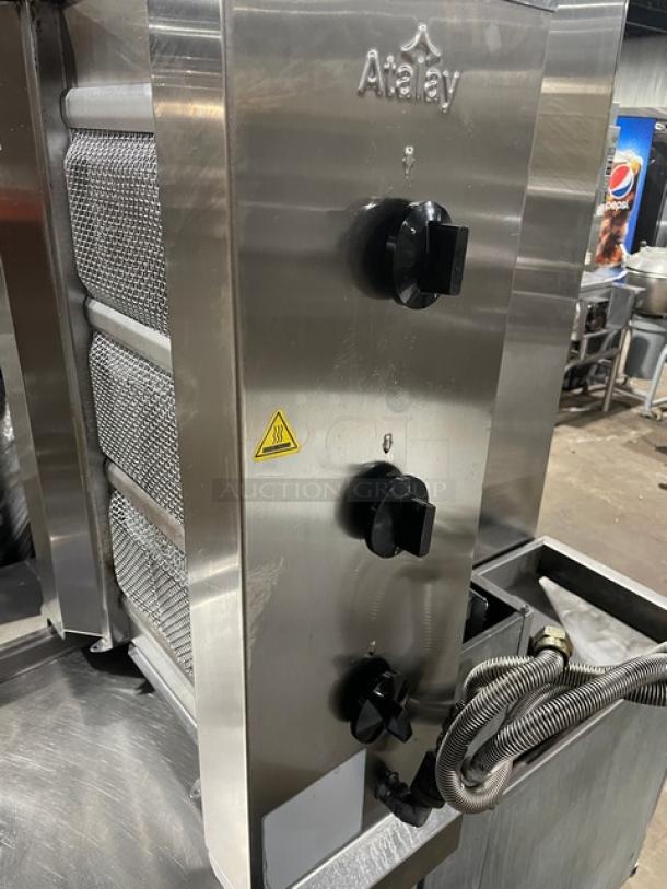 Atalay commercial stainless steel countertop doner kebab machine with 3 burners, individual controls, in good condition.