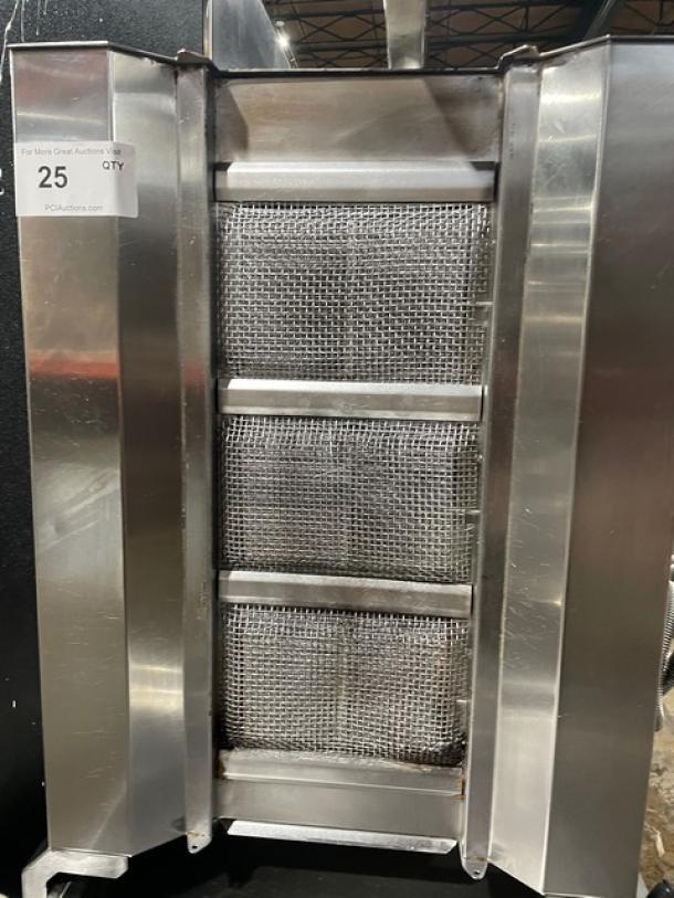 Atalay stainless steel gyro machine with 3 burners, individual controls, natural gas powered, commercial grade.