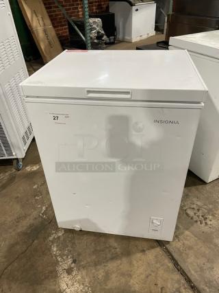 Insignia Commercial 25" white free-standing chest freezer, model NS-CZ50WH0, in good condition with visible brand logo.