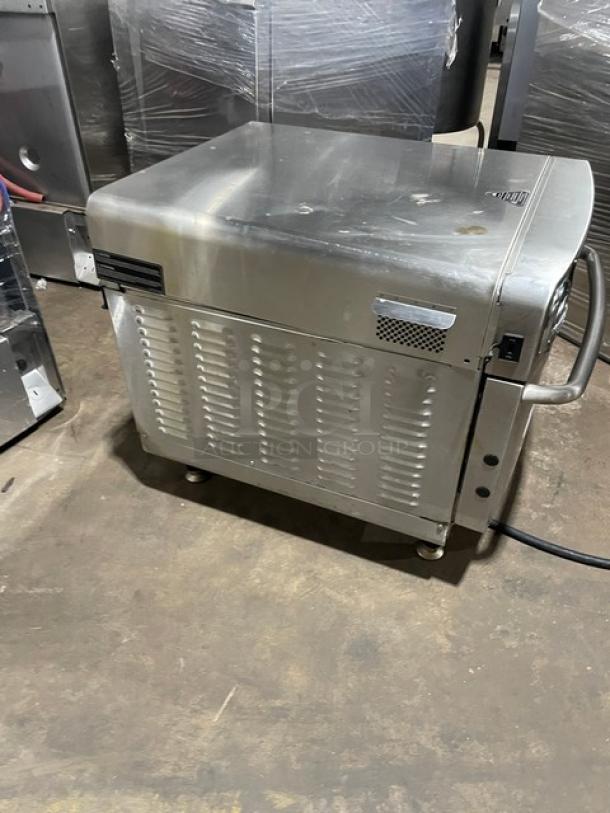 TurboChef ENCORE2 stainless steel countertop ventless rapid cook oven, 2022 model, electric, one-touch controls, on legs.