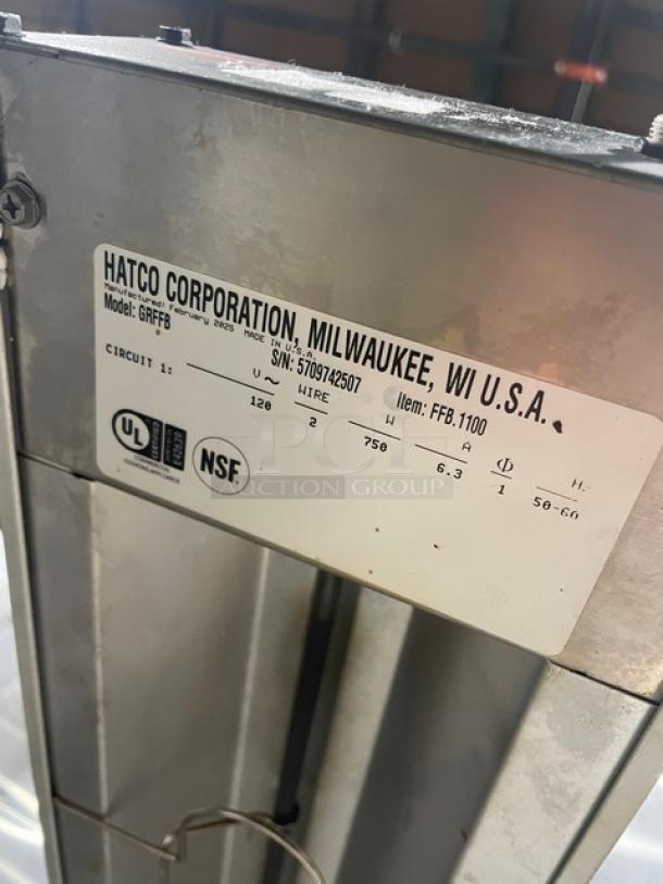 Hatco Glo-Ray GRFFB stainless steel food warmer, serial 5709742507, 120V, 1 phase, overhead heating strip, excellent condition.
