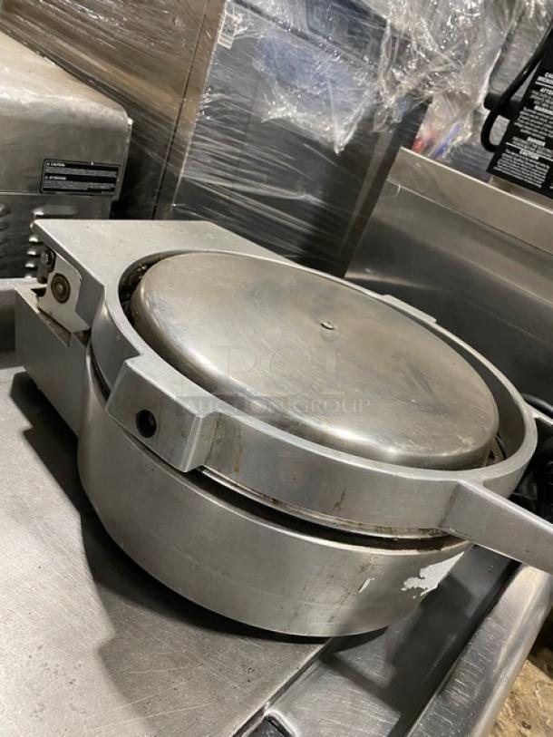 Caliente Industries Model A1 stainless steel electric tortilla press cooker/warmer, countertop design, durable condition.