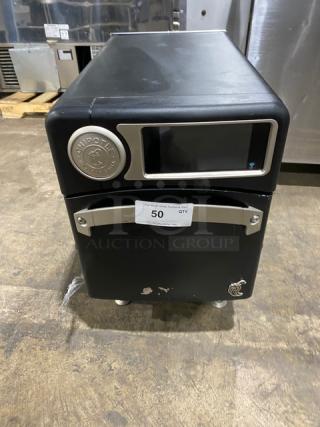 TurboChef! 2022! Late Model! Chipotle Style Commercial Black Electric Powered Countertop Cook Press Edition Ventless Rapid Cook Turbo Oven! With Crank Bar! Model: NGO SN: NGOTD46165! 208/240V 1 Phase! On Legs! - Item #1205659