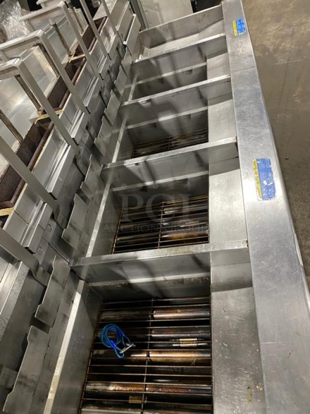 Pitco Frialator SG18JS 4-bay stainless steel fryer system with right-side dump station and digital controls.