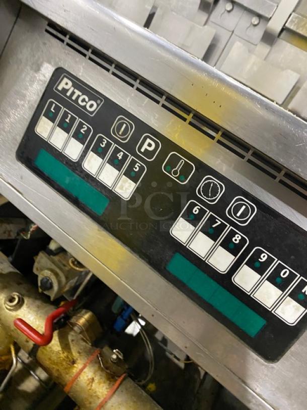 Pitco Frialator SG18-JS control panel with digital controls; stainless steel; visible mild wear; suitable for commercial use.