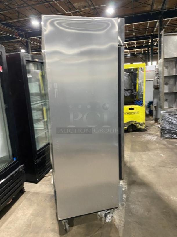 True T-49DT stainless steel 2-door reach-in refrigerator/freezer combo with poly-coated wire racks. Model T49DT, SN 7681786, on casters.