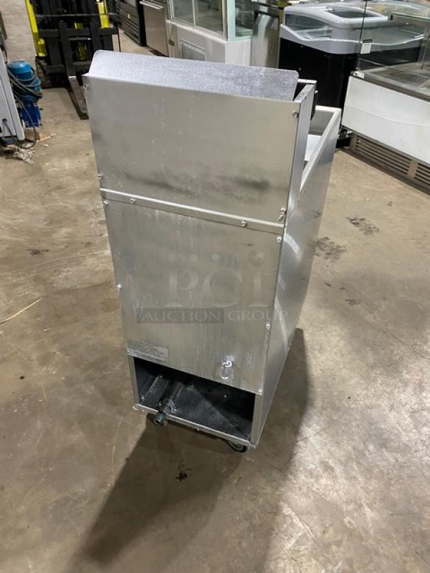 Imperial commercial stainless steel deep fat fryer on casters, with back splash and basket hanger, natural gas powered.