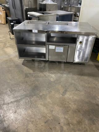 Custom Commercial Stainless Steel Single Door Refrigerated Salad/Sandwich Prep Table! With Enclosed Storage Shelves! On Casters! - Item #1206393