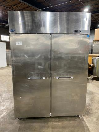Nova Commercial Stainless Steel Solid 2 Door Reach In Refrigerator! Energy Star Certified! With Poly Coated Wired racks! Model: NR522SSS/0 SN: 11080264! 115V 1 Phase! On Casters! - Item #1206399