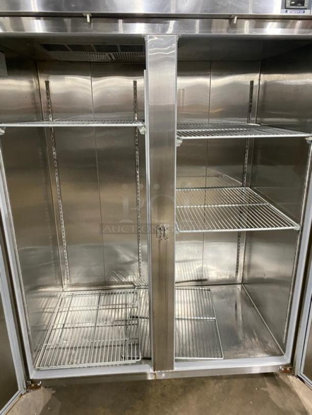 Nova Commercial Stainless Steel 2 Door Refrigerator, Model NR522SSS, Energy Star Certified, with poly-coated racks, on casters.