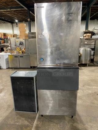 Hoshizaki Commercial Stainless Steel Electric Powered Water-Cooled Ice Making Machine Head/Bin Combo! With Top Condensing Unit! Model: KM-1340MWH SN: G01495F! 208-230V 1 Phase! On Legs! - Item #1206507