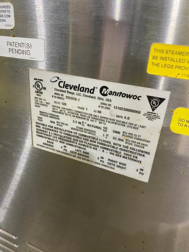 Cleveland Range SteamChef Series Convection Steamer, Model 22CGT6.1. Stainless steel, natural gas, Energy Star certified.