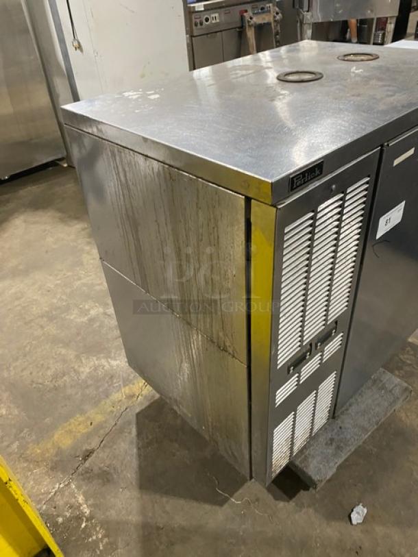 Perlick DZS36-T-1 refrigerated cabinet, stainless steel, single section, dual-zone, model number visible, used condition.