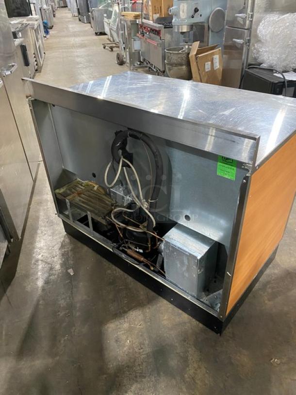 Duke RUF-48M stainless steel 2-door refrigerated worktop cabinet, Energy Star certified, with backsplash, poly coated wire racks.