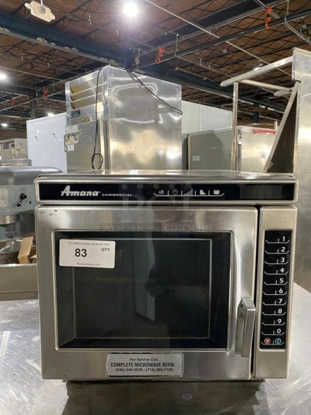 Amana RC30S2 commercial stainless steel countertop microwave, 2014 model, programmable touchpad controls, 208/230V, heavy-duty.