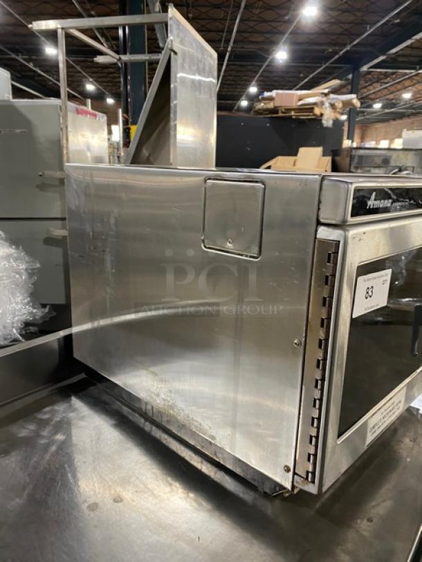 Amana 2014 commercial stainless steel microwave oven, Model RC30S2. Features programmable touchpad controls, 208/230V.