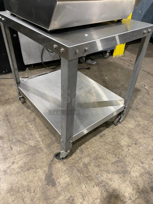 Minipack-Torre MV45X stainless steel vacuum sealer on casters with undershelf cart. Model MV45X, like new condition.