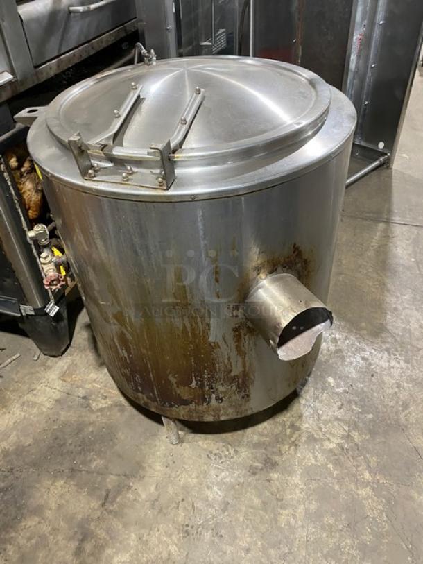 Groen commercial stainless steel steam jacketed kettle, model AH/1-40, 40 lb capacity, gas-powered, 115V, on legs, visible wear.