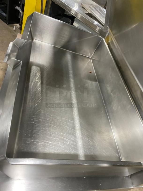 Cleveland Range stainless steel electric tilting braising pan on legs, single spout faucet. Appears in good condition.