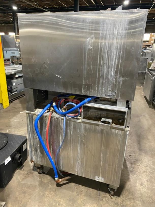 Rational SelfCooking Center SCC62G stainless steel double stacked combi oven, wired racks, blue gas hose, natural gas powered.
