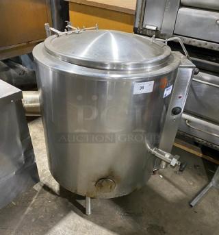 Groen AH/1-40 steam jacketed kettle, stainless steel, natural gas, 40 lb capacity, on legs, model AH140, serial 49571.