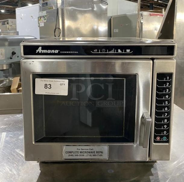 Amana 2014 RC30S2 commercial stainless steel microwave oven, programmable touchpad, 208/230V, model RC30S2, SN: 1407102900.