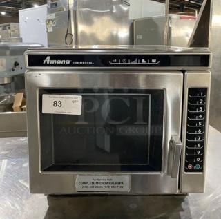 Amana 2014 RC30S2 commercial stainless steel microwave oven, programmable touchpad, 208/230V, model RC30S2, SN: 1407102900.