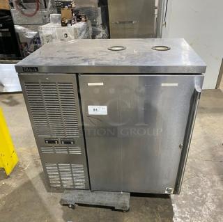 Perlick DZS36T1 commercial stainless steel back bar storage cabinet, dual-zone, single section, 115V, minor scratches.