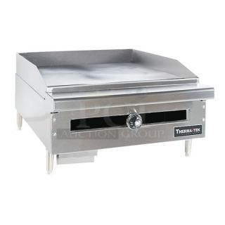 Therma-tek TC36-36TGL stainless steel propane griddle, 2021 model, new scratch and dent, 30,000 BTU, commercial countertop.