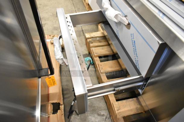 BRAND NEW SCRATCH AND DENT! Beverage Air WTRCS48HC stainless steel 2-drawer chef base. 115 volts, 1 phase, visible protective wrap.