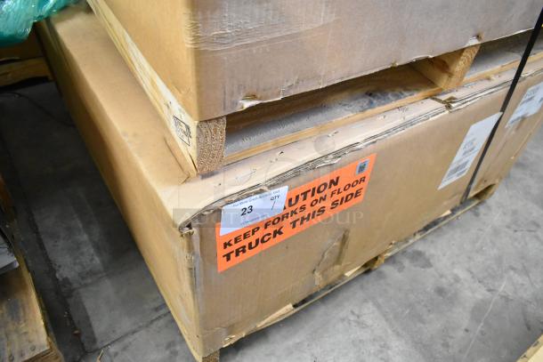 New BKI Wells 5G-G23-208 stainless steel griddle in box. Model 52473-1, electric, 208V. Scratch and dent condition.