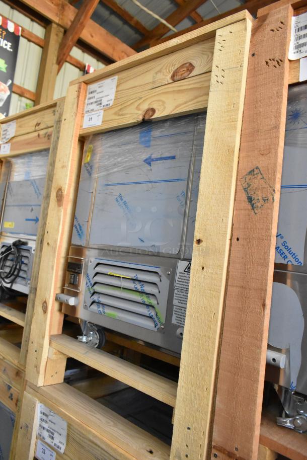 BKI 52473-1 stainless steel commercial meat freezer, brand new in crate with casters, 115 volts, 1 phase.