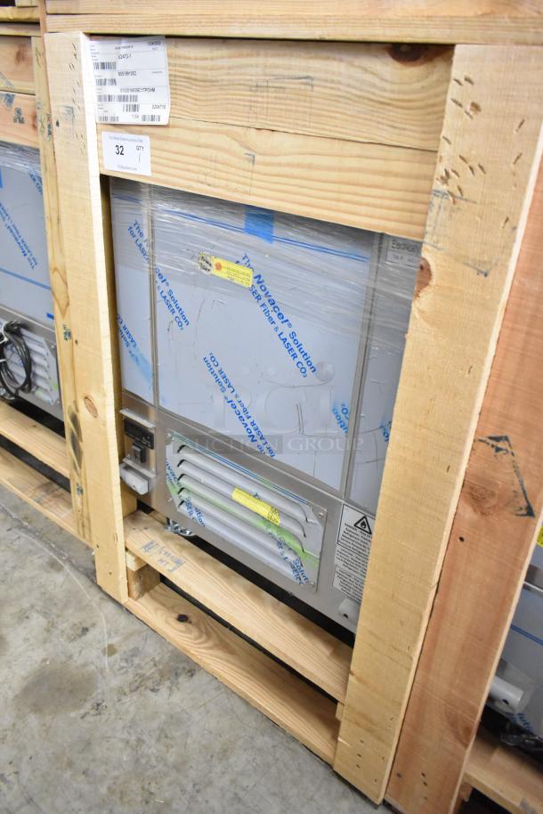 Brand new BKI 52473-1 stainless steel commercial meat freezer in crate. Features commercial casters, 115 volts, 1 phase.
