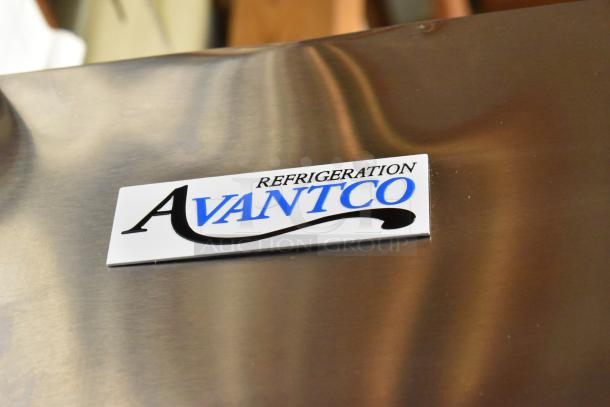 Brand new Avantco 178A49RHC stainless steel commercial cooler, scratch and dent, logo visible on door.
