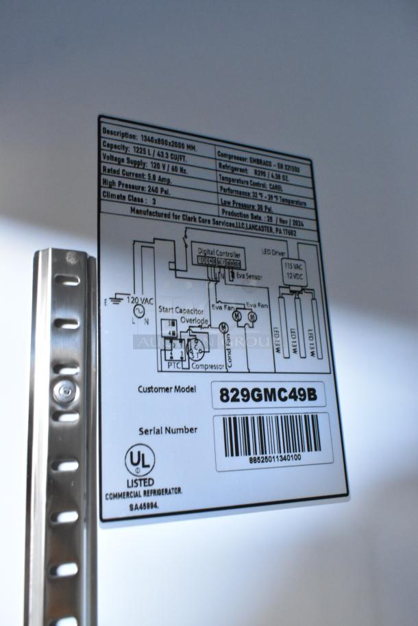 Mainstreet 829GMC49B cooler label showing model, voltage, and serial number. UL listed.