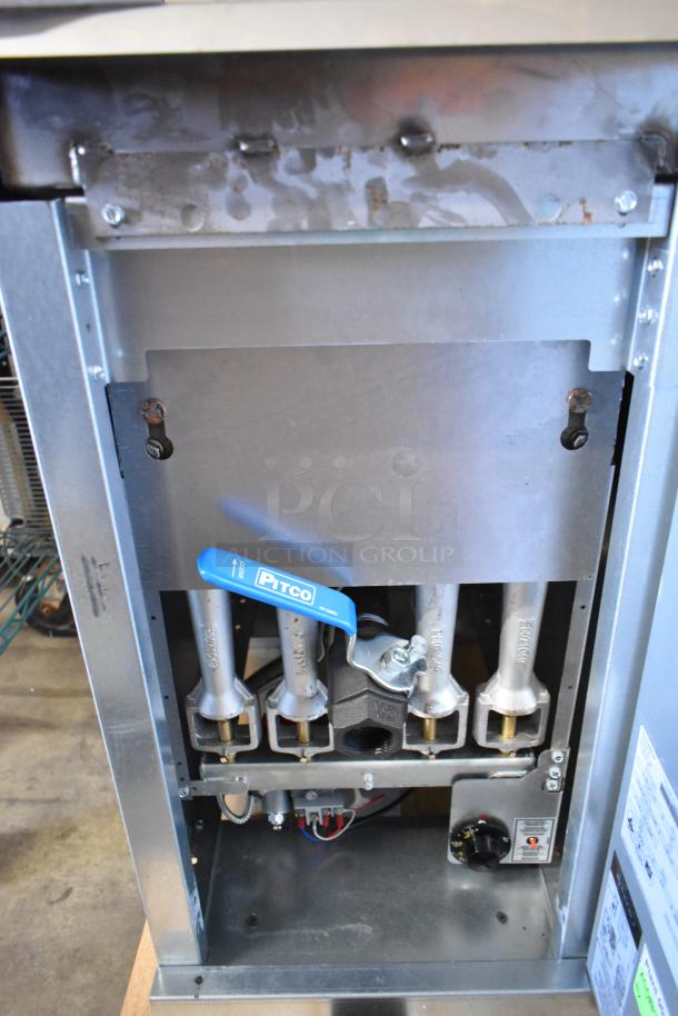 BRAND NEW 2025 Pitco Frialator 40D stainless steel fryer, propane gas powered, 107,000 BTU, with 2 metal fry baskets.