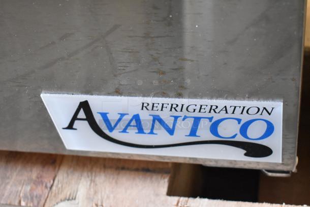 "2023 Avantco 178APT36MHC Sandwich Salad Prep Table, brand new, showing minor scratches. Avantco logo visible on stainless steel."