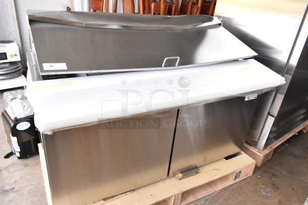 Brand new Avantco 178SSPT60MHC stainless steel sandwich prep table. Scratch and dent condition. Mega top, 115V, 1 phase.