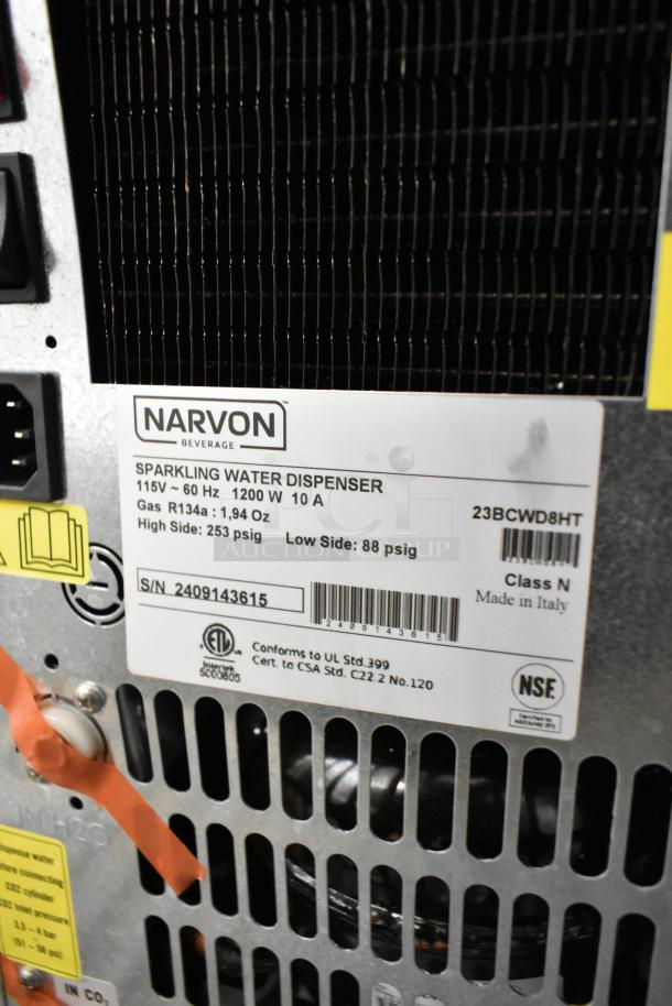 Brand new Narvon 23BCWD8HT water dispenser label with specs. Features hot, chilled, ambient, and sparkling options.