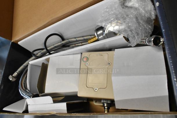 BRAND NEW SCRATCH AND DENT Waterloo 750EFWMLF wall-mount sensor faucet, 6 3/16" gooseneck spout, 0.5 GPM, in box.