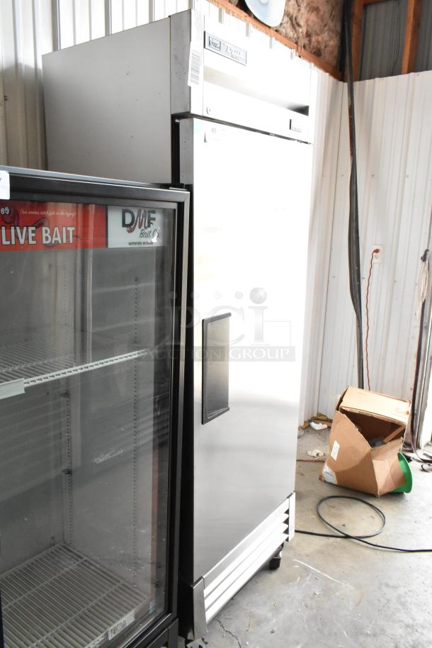 2024 True T-19F-HC stainless steel commercial freezer with poly-coated racks, single door, on casters. Model T-19F-HC.