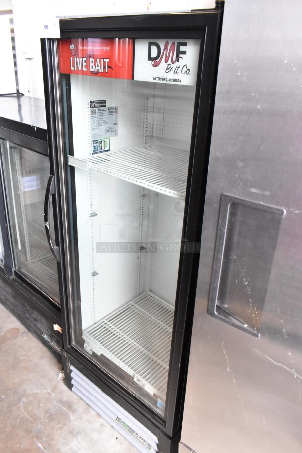 2018 True GDM-12-HC single door reach-in cooler with poly-coated racks, 115 volts, excellent condition.