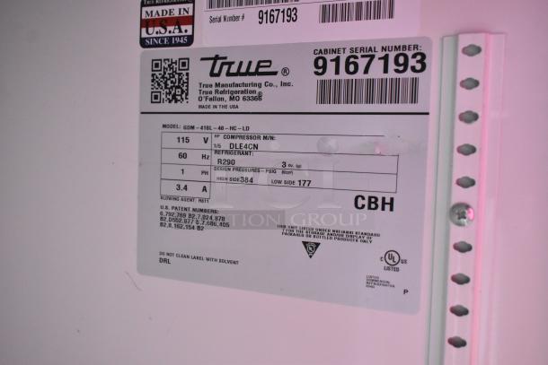 Label for 2017 True GDM-41SL-48-HC-LD cooler, 115V, 1 Phase, showing model, refrigerant R290, and U.S. patents. Made in USA.