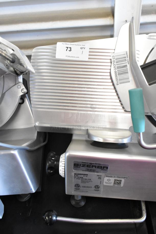 2021 Bizerba GSP H stainless steel commercial meat slicer, 115 volts, 1 phase, with control knob. Made in Germany.