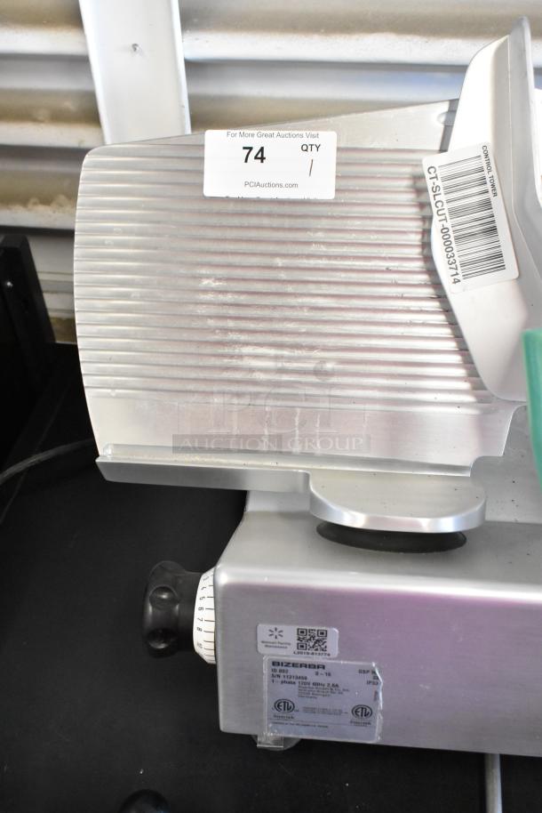 2016 Bizerba GSP HD stainless steel meat slicer, commercial countertop model, 115 volts, 1 phase, visible control knob.