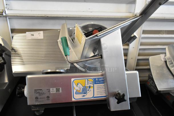 2016 Bizerba GSP HD commercial meat slicer, stainless steel, 115V, 1 phase, features safety instructions label, excellent condition.