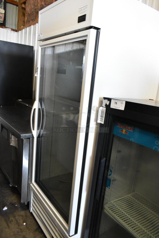 2021 True TSCI-600R-G-PH metal single door commercial cooler with glass front, poly-coated racks, and 115V power.