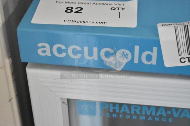 2019 Accucold ARG3PV commercial mini cooler, single door, metal, with poly-coated racks. Label indicates 115 volts, 1 phase.